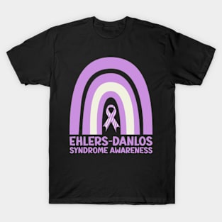 Ehlers-Danlos Syndrome Awareness Ribbon Purple Boho Rainbow T-Shirt